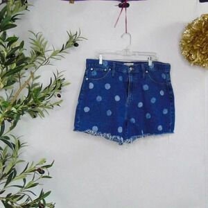Madewell Women's Denim Polka Dot High Rise Zipper Flat Front Shorts Size 32